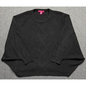 Lilly Pulitzer Arienza Sweater Womens Medium Black Cable Knit Batwing Top 011928